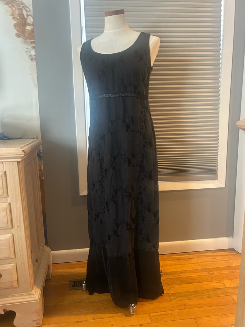 Johnny Was Black Cotton Embroidered Maxi Dress